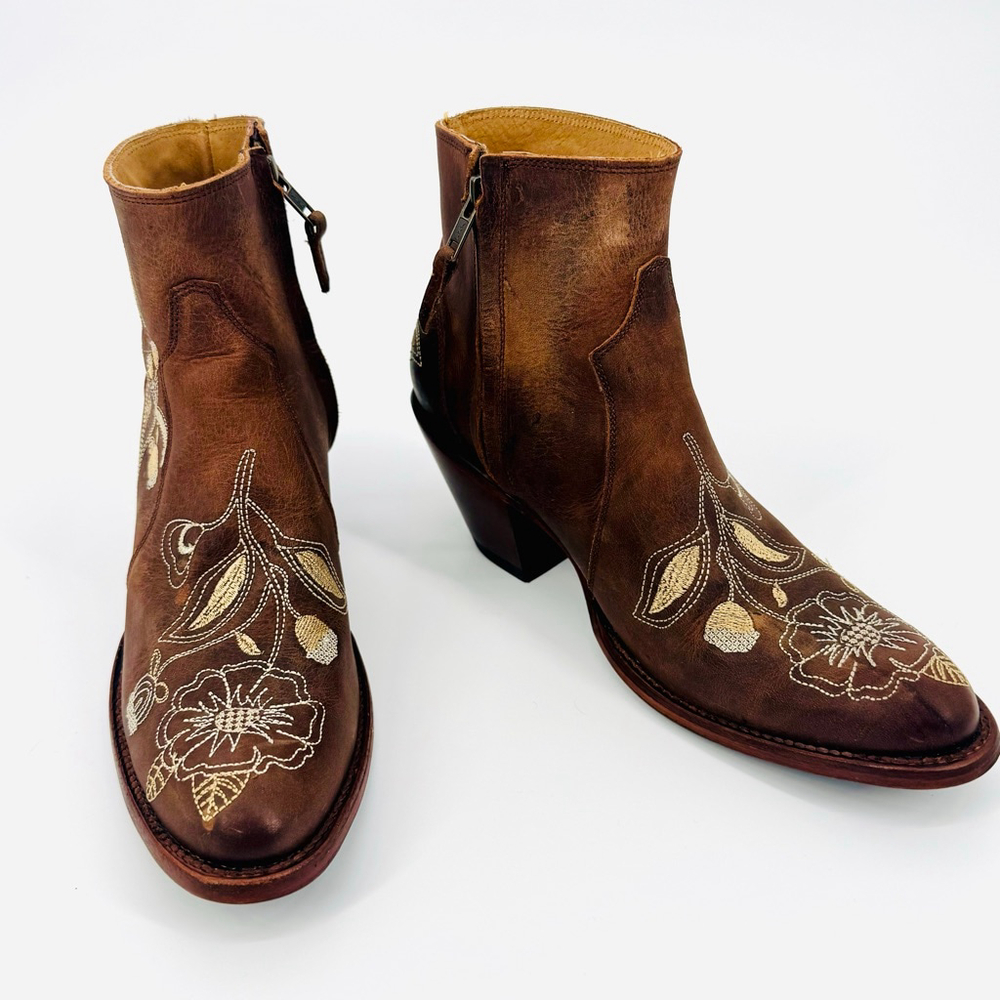 Shyanne Summer Arena Brown Floral Embroidered Western Ankle Boots Size 9 - Picture 2 of 11